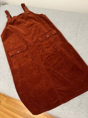 Womens Corduroy Brown Overall Jumper Dress Medium Boxy Preppy Academia Modest